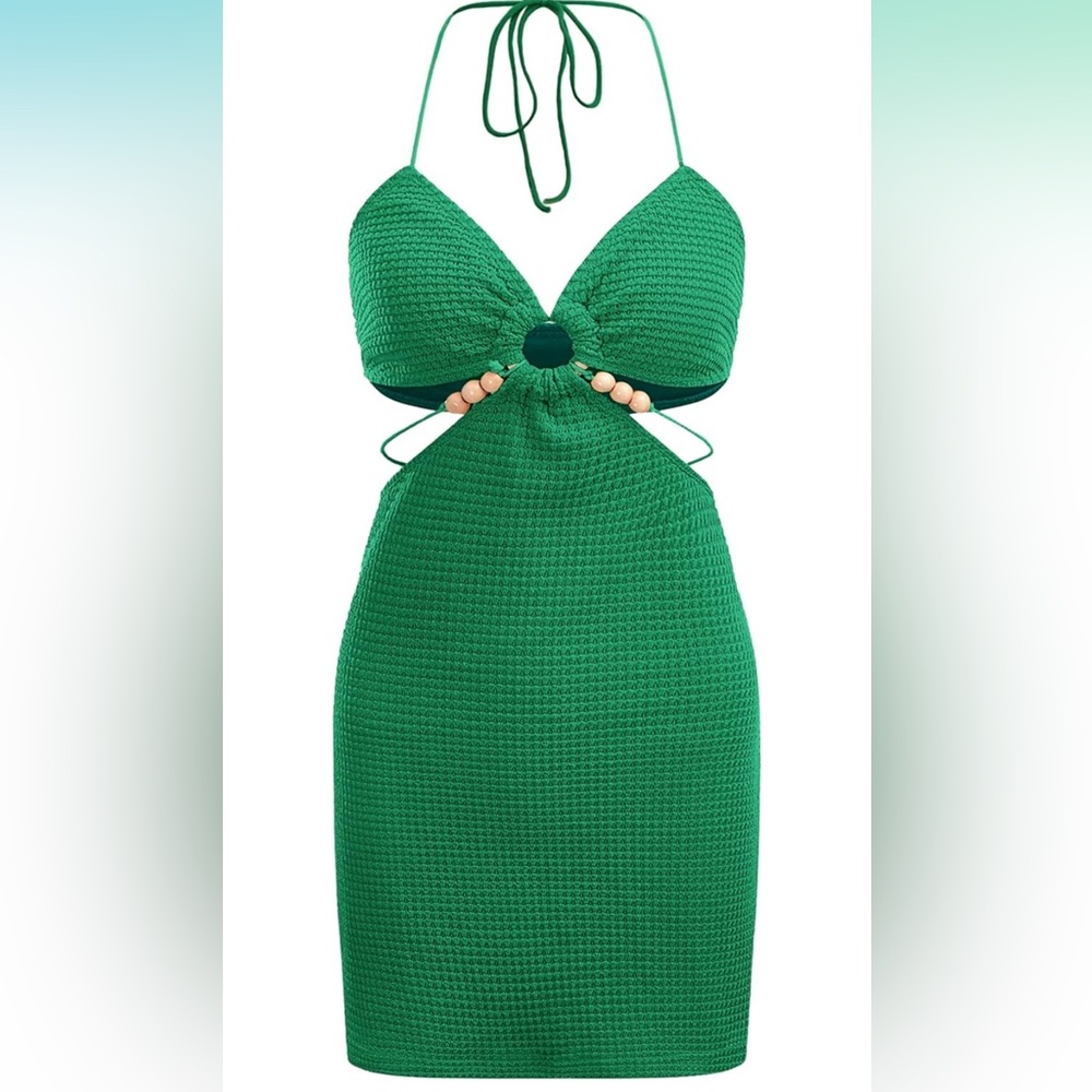 SHEIN ICON Ring Linked Bead Detail Tassel Tie Backless Halter Dress
